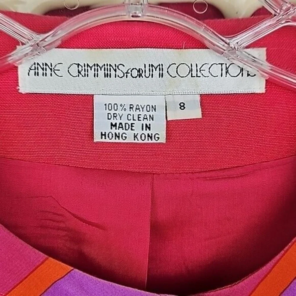 Vintage Anne Crimmins‎ for UMI Hot Pink Bold Stripes Jacket Skirt Suit Size 8